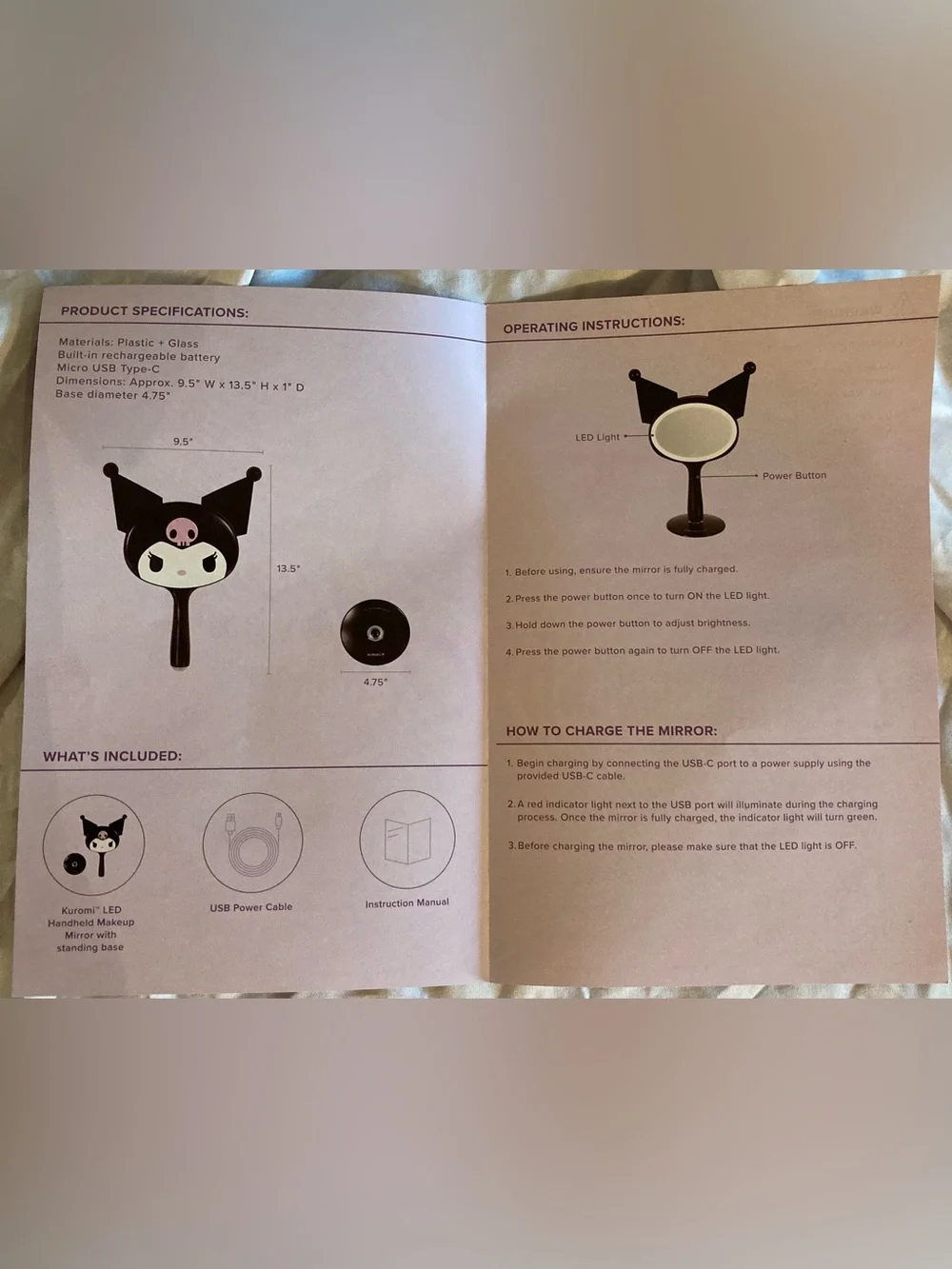 Kuromi LED Handheld Makeup Mirror w/ Magnetic Base